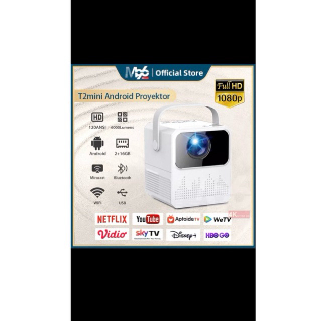 M96 T2mini Proyektor Android TV 1080P Smart Projector 6000 Lumen Android 9.0 Ram 2G Rom 16G proyekto