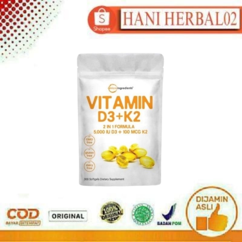 Microingredients Vitamin D3 + K2 Isi 300 Softgels Asli Vitamin D3 5000iu + 100mcg K2 Original Usa