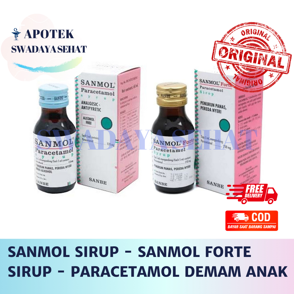 SANMOL Sirup Dan Sanmol Forte Syrup 60 ML - Paracetamol Cair Obat Penurun Demam Anak Dewasa