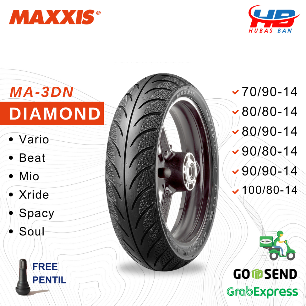 Ban Motor Matic Ring 14 Maxxis Diamond MA3DN 70/90 80/80 80/90 90/80 90/90 100/80 Tubles Vario Beat Mio Spacy Scoopy Xride Soul GT