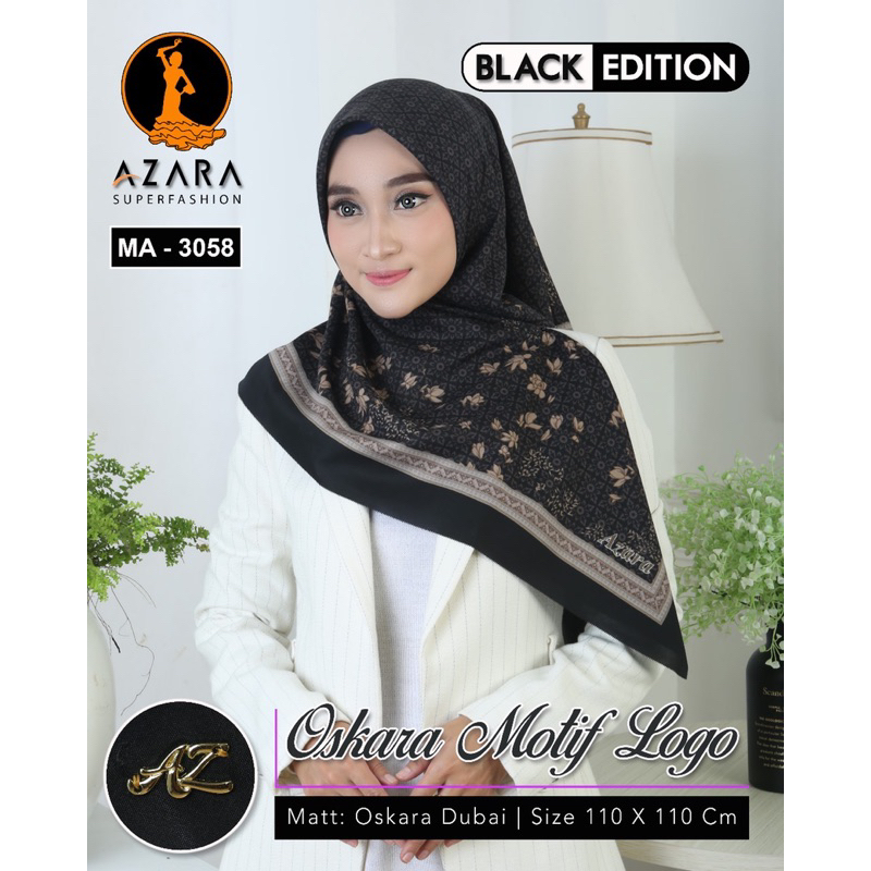 PROMO Segiempat Voal Motif Oskara Warna Hitam Seri-OZ Metal Logo / Hijab Jilbab Square Print Miracle