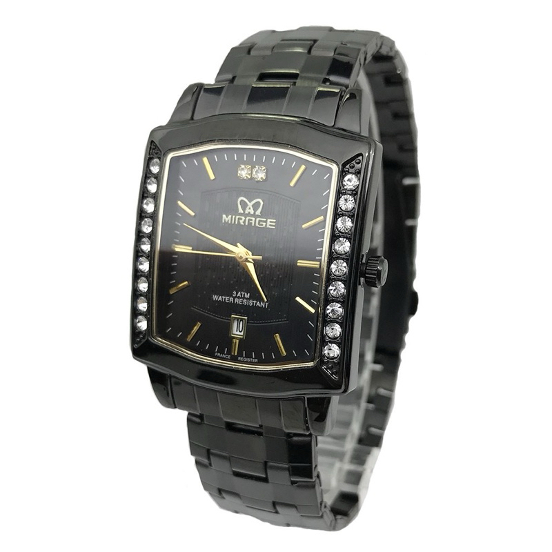 JAM TANGAN MIRAGE PERMATA Black Original Tahan Air Anti Karat Garansi 7442 JAM TANGAN MIRAGE SEGI PE