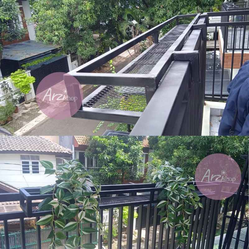 Gantungan Pot Panjang Besi Hollo Pagar Balkon/Rak Pot Gantung Pagar Rumah