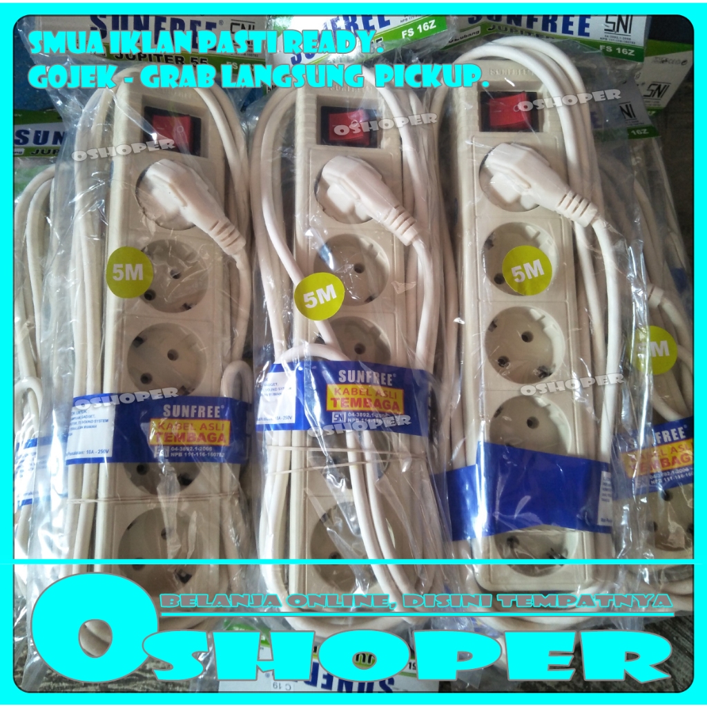 stop kontak kabel 5 meter 5 lubang + saklar. stop kontak 5 lubang 5 meter. colokan listrik 5 slot. s