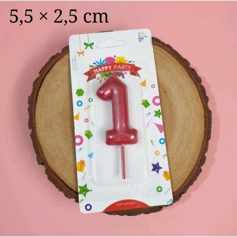 Lilin angka 1 merah metalic