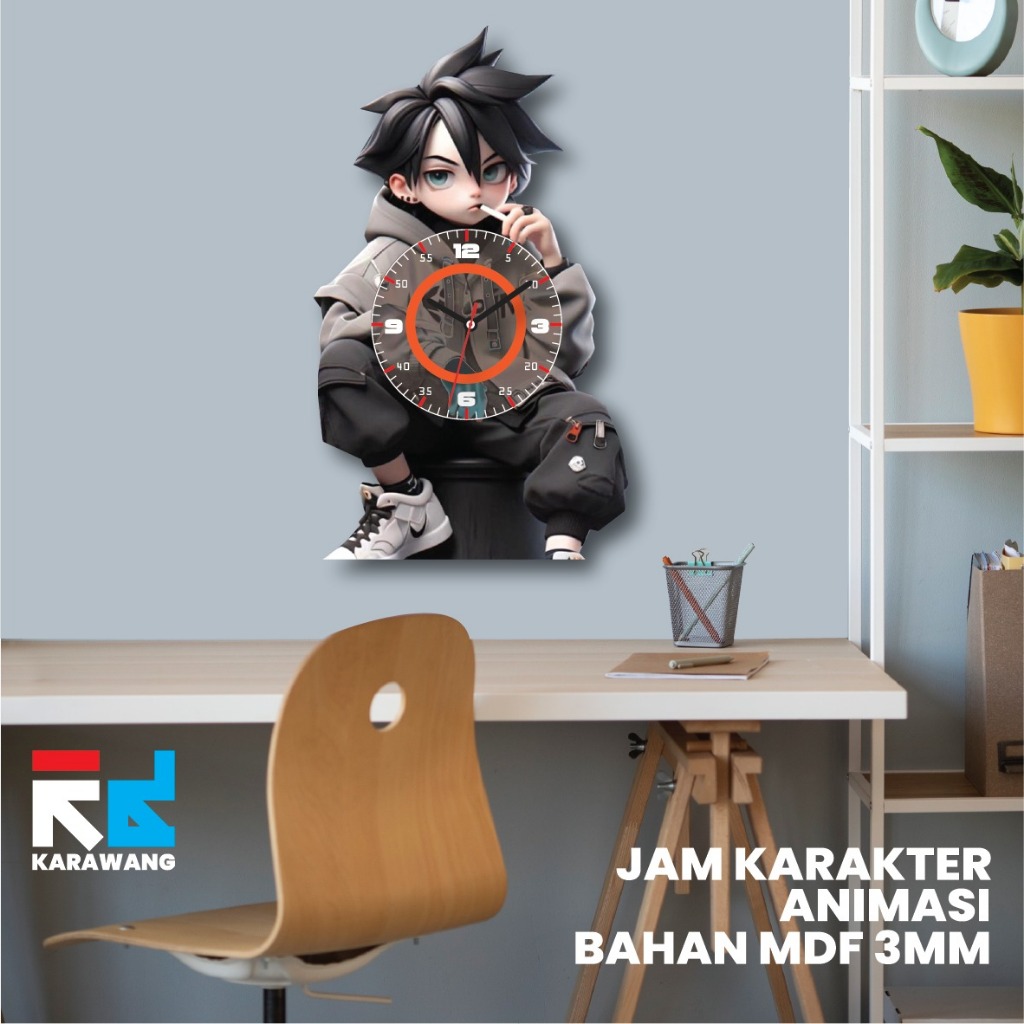 JAM DINDING KARAKTER PRIA CUTE DENGAN FITUR JAM ANALOG DI LENGKAPI LED RAINBOW