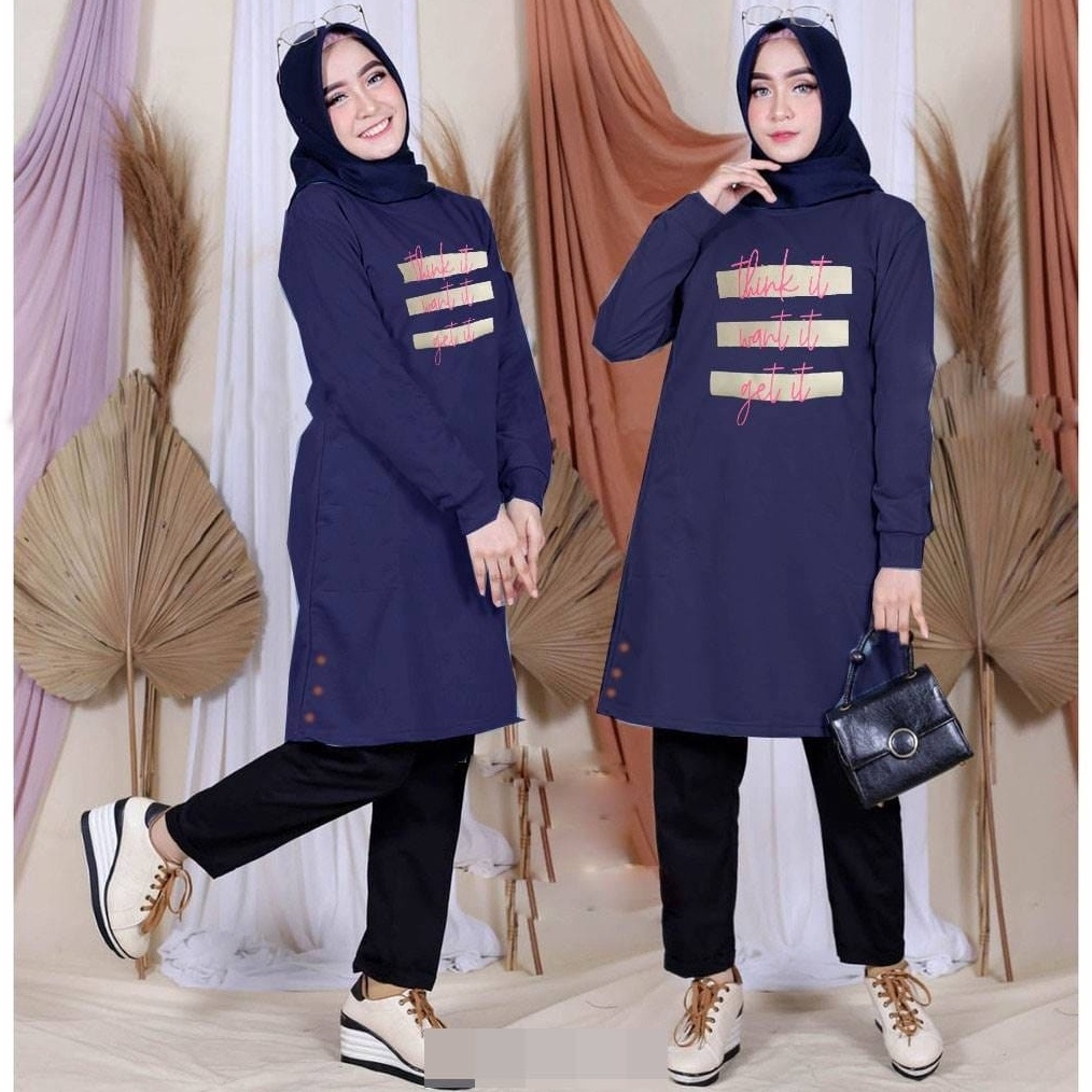 Mall JF Tunik Wanita Lengan Panjang Baju Tunik Kaos Wanita Terbaru THINK IT