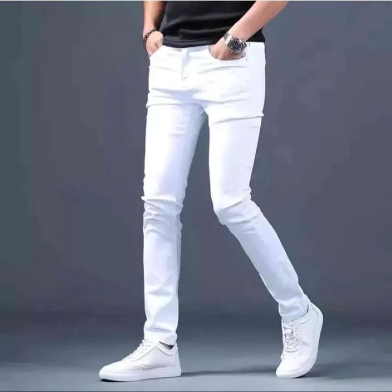 CELANA PANJANG JEANS PRIA PUTIH POLOS / CELANA SKINNY SLIMFIT PUTIH POLOS