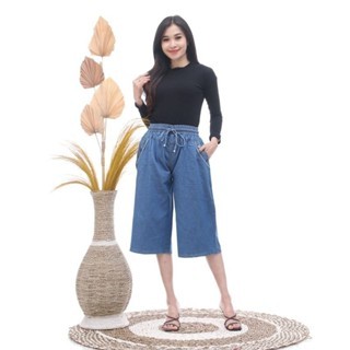 Celana Pendek Jeans 7/8 Wanita | Kulot Jeans Pendek Up Jumbo Wanita Dewasa Pendek Santai