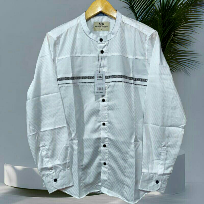 baju kemko kemeja koko putih motif pria dewasa lengan panjang MK MUSLIM KINARO