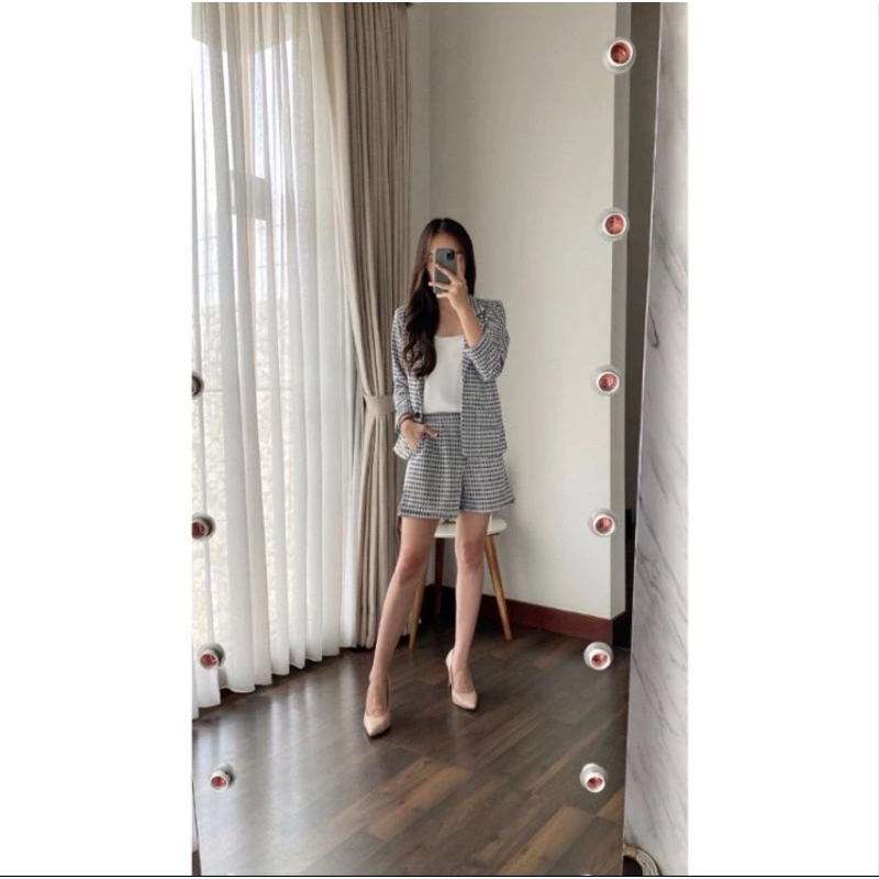 manami set setelan outer lengan panjang celana pendek wanita