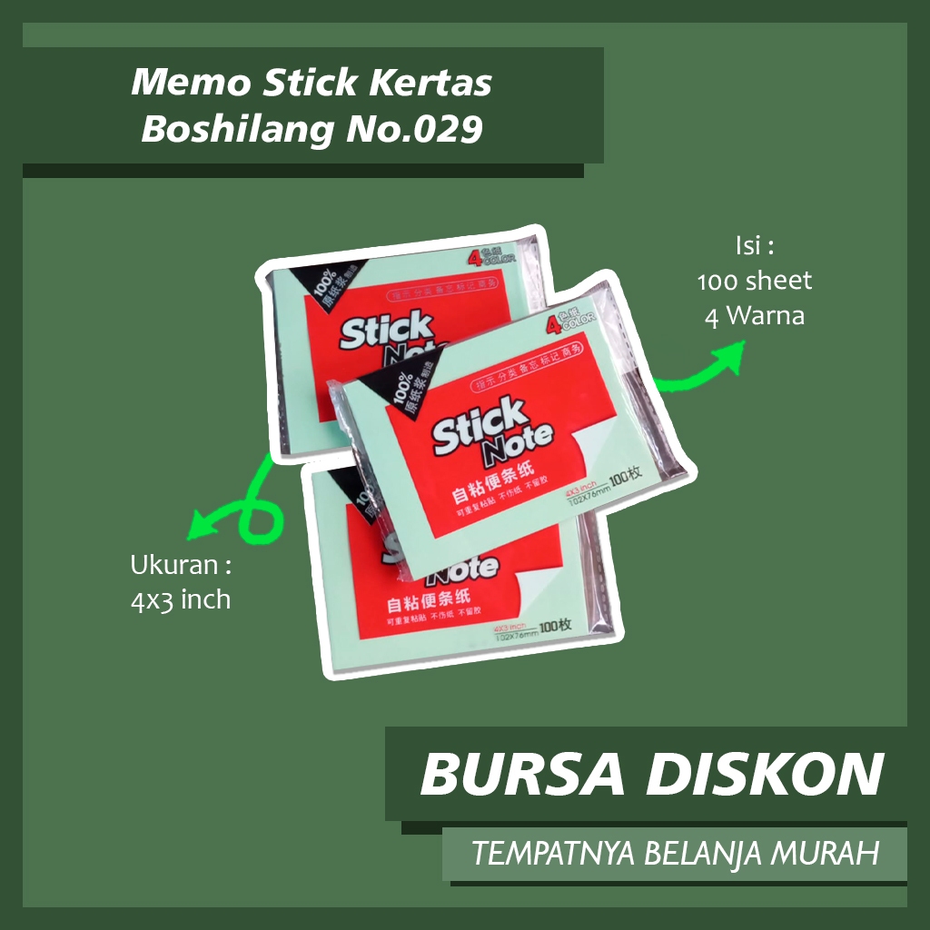 

Memo Stick Kertas Boshilang No.029 4x3 inch 100 sheet 4 Warna Sticky Note Kertas Memo Tempel