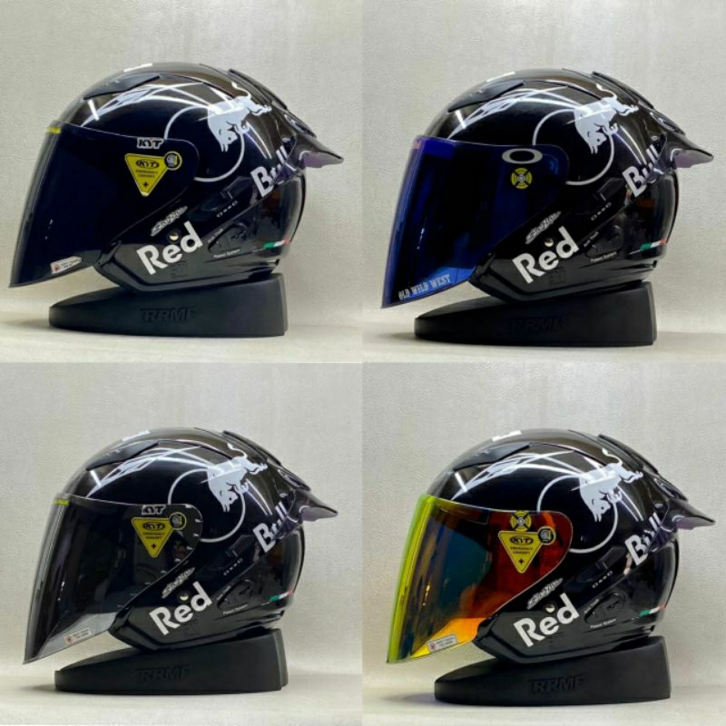 Helm Half Face double visor KYT GALAXY FLAT R Black Glosy Paket Ganteng Redbull