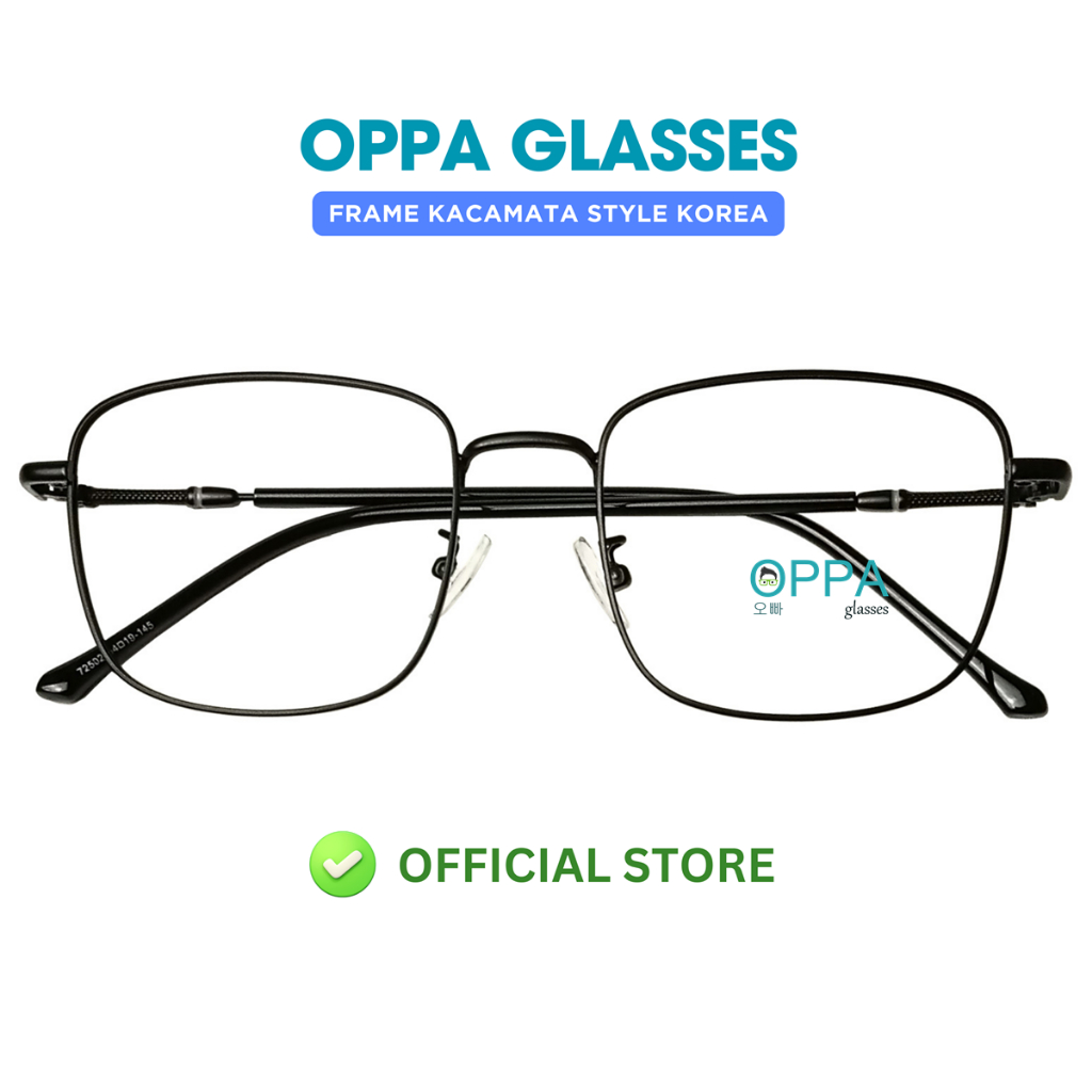 Frame Kacamata Korea Pria Wanita OP71 Hitam Petak Lensa Normal / Anti Radiasi Blueray / Photocromic 