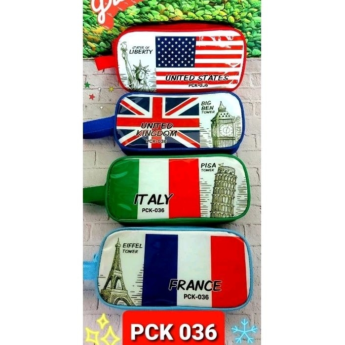 

PCK 036 Pencil Case Kotak pensil Kain Resleting besar Bendera Negara amerika Inggtis Italy Perancis