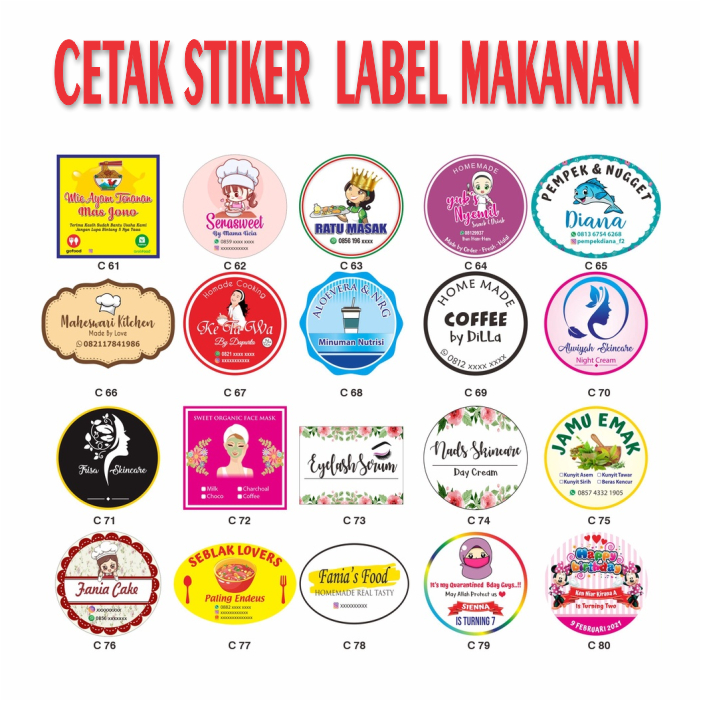 

CETAK STIKER LABEL KEMASAN A4 KROMO + CUTTING (Kotak, Bulat, Oval, Cus