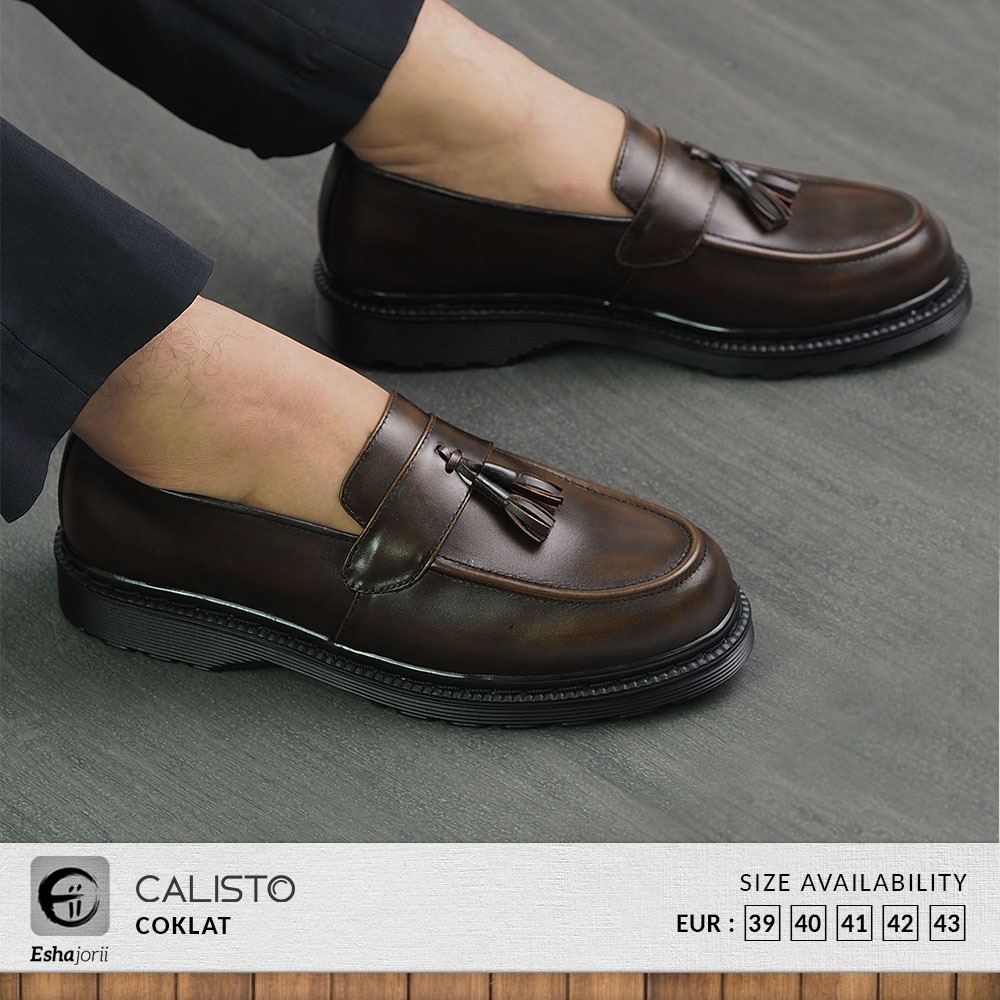 Sepatu Kulit Pria Kerja Kantor Formal Loafers - CALISTO Coklat