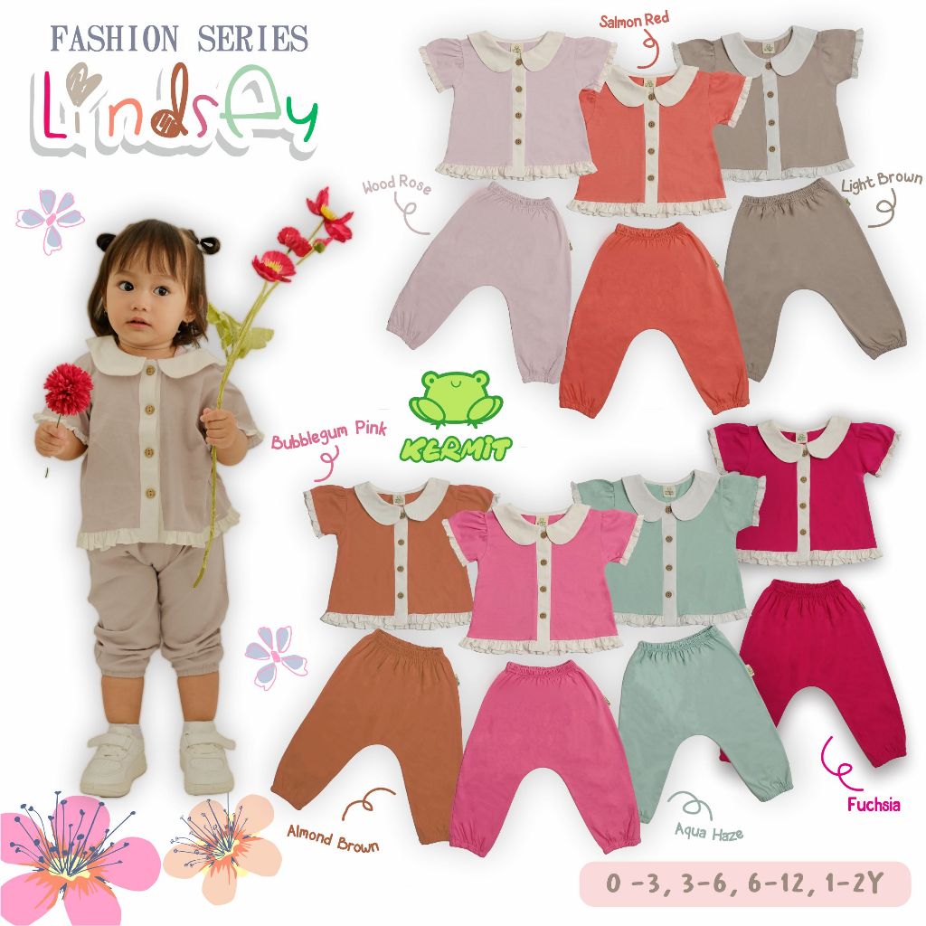 BABY KERMIT Lindsey Setelan Bayi dan Anak Perempuan Baju Pendek Celana Panjang 0-2 Tahun SNI