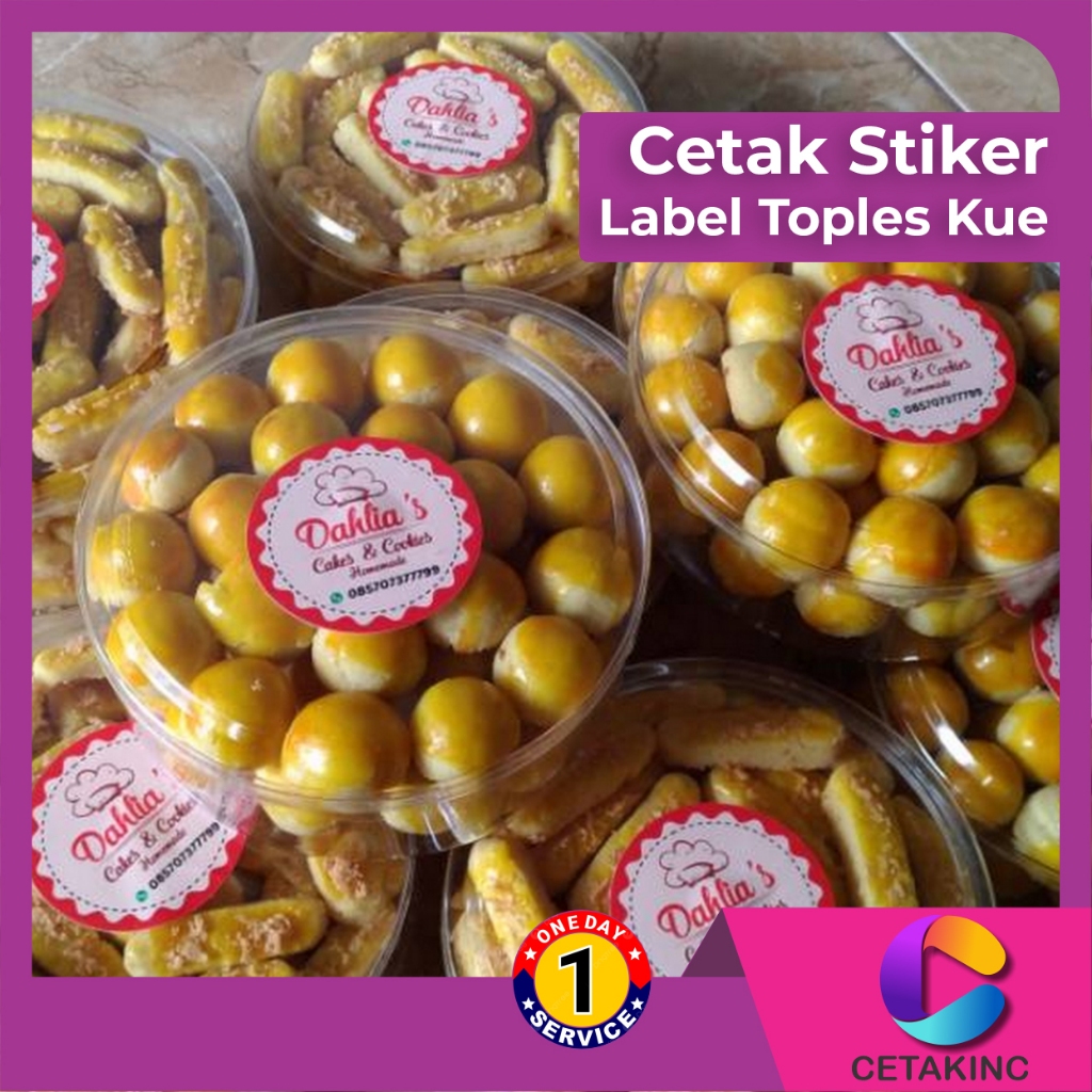 Cetakinc - Stiker Label Kemasan Toples Makanan Kue Kering Cookies Lebaran Estetik Bulat Costum Bahan