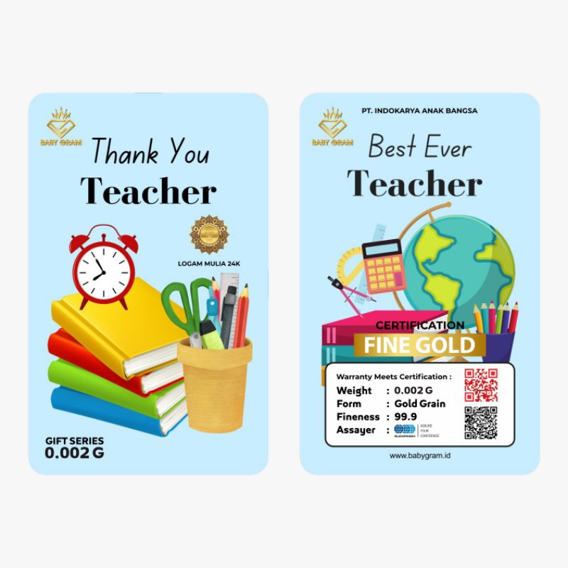 Kado / Souvenir Emas Baby Gold Thank You Teacher 0.001, 0.002, 0.005 & 0.01 gram