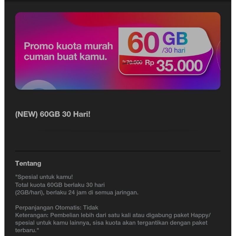 Kartu Tri Sakti 60gb 35rb 50gb 60rb 30 hari