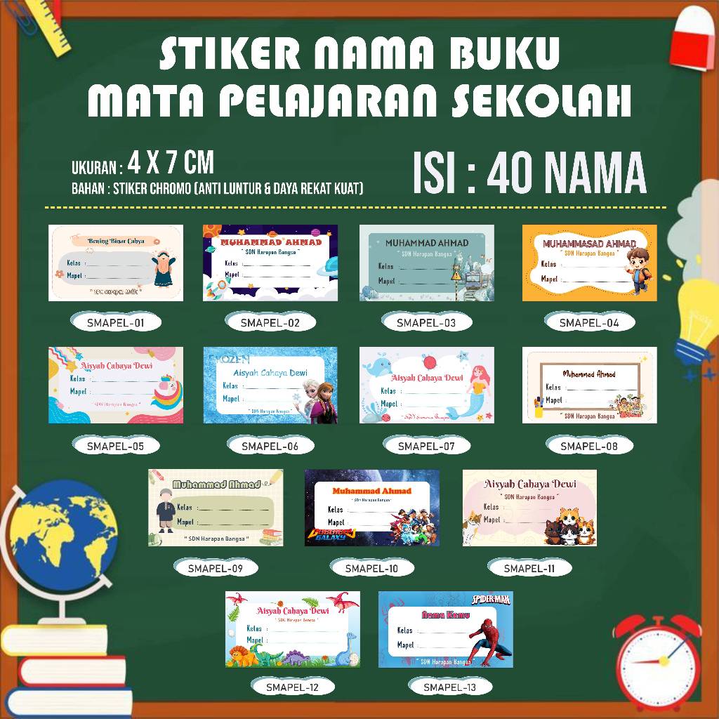 

(isi 40 NAMA) Stiker Nama Buku Pelajaran Custom - Label Nama Custom Mapel Sekolah - Stiker Buku Nama