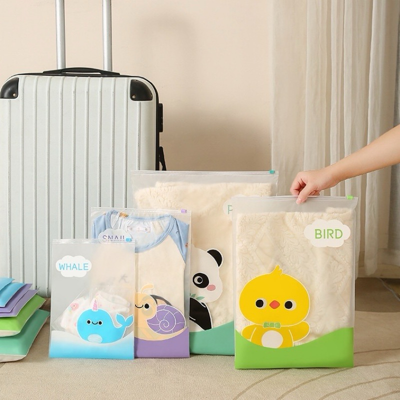 ZIPLOCK ZIPPER BAG TRAVEL KARAKTER POUCH PENYIMPAN Baju Hemat Tempat Bepergian Organizer Organiser P