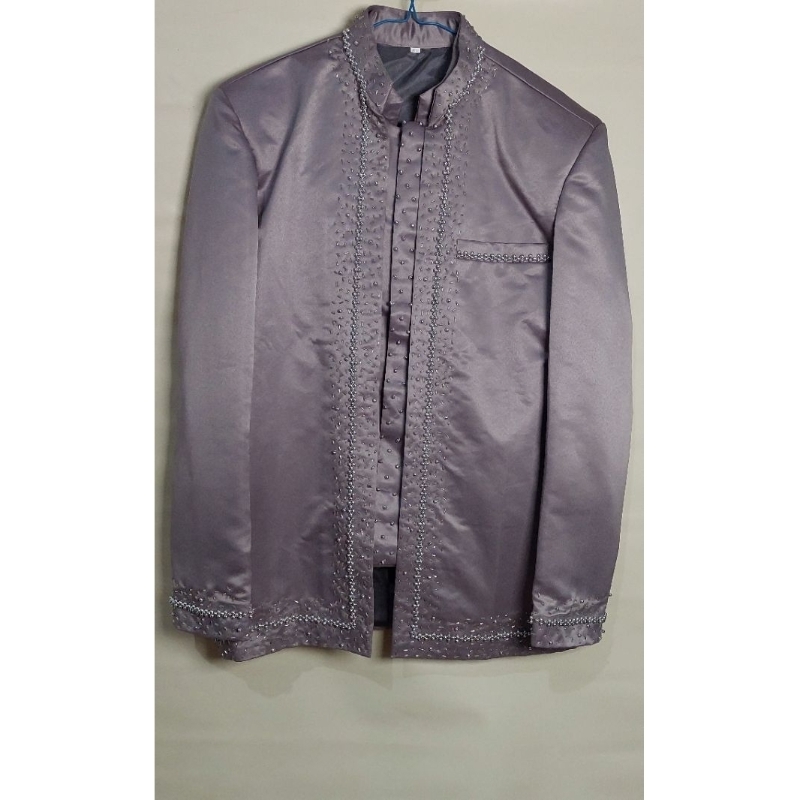 Baju pengantin akad pria warna grey violet