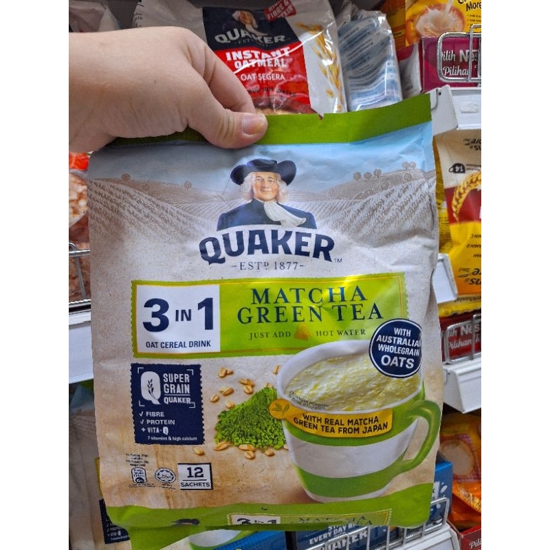 QUAKER OATS MATCHA GREENTEA QUACKER SEREAL 3IN1 PACK CEREAL MALAYSIA 12SACHET OAT DRINK HAVERMUT SNA