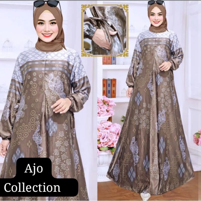 (COD) READY JUMBO LD (130) GAMIS TERBARU MOTIF BUNGA TERATAI - GAMIS SILK PREMIUM - GAMIS TERBARU KE