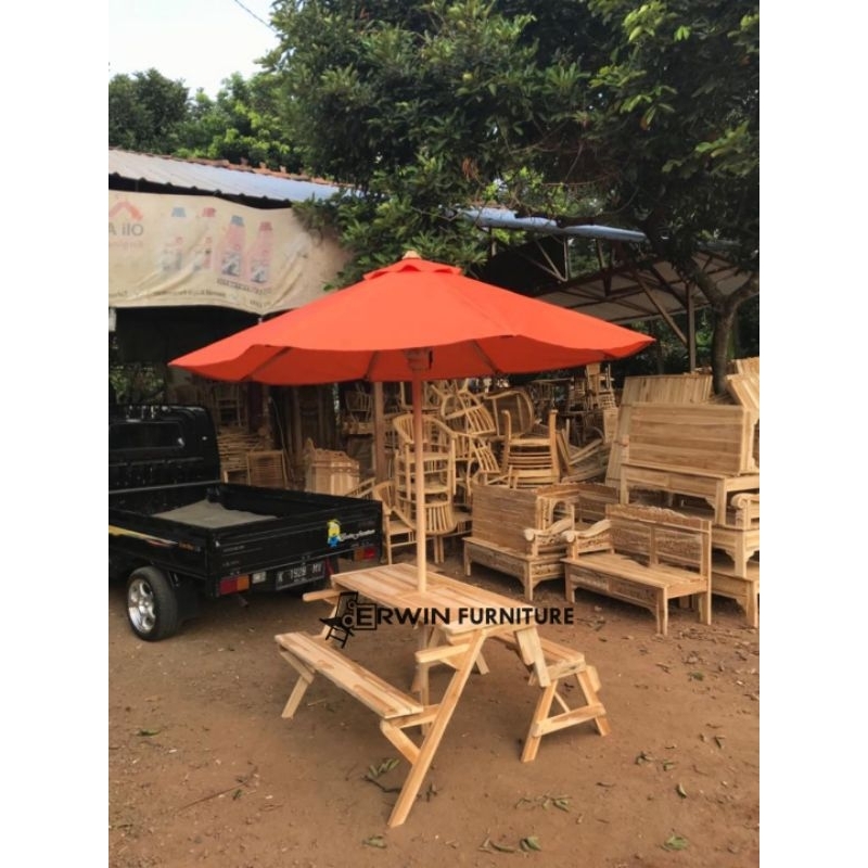 Promo meja bangko mejik payung taman - meja payung taman- bangko mejik - payung taman jati
