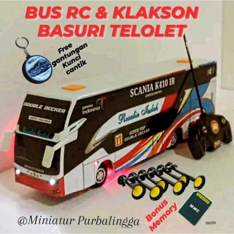 MINIATUR BUS ROSALIA INDAH REMOT CONTROL DILENGKAPI DENGAN KLAKSON BASURI TELOLET UKURAN  47 CM