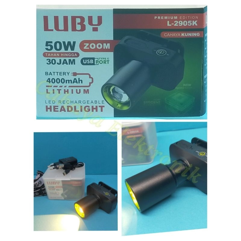 Headlight Luby 50 Watt Zoom L 2905 / Senter Kepala Luby L2905