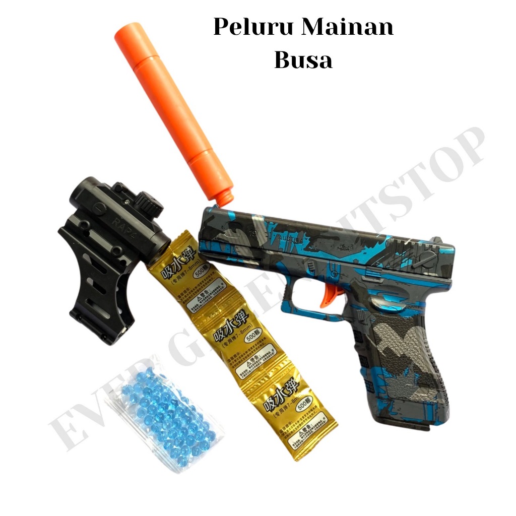 MAINAN ANAK Pistol Plastik Peluru Water Gel Bubble Jel NERF Kokang Water Gel Mainan Lebaran Hadiah