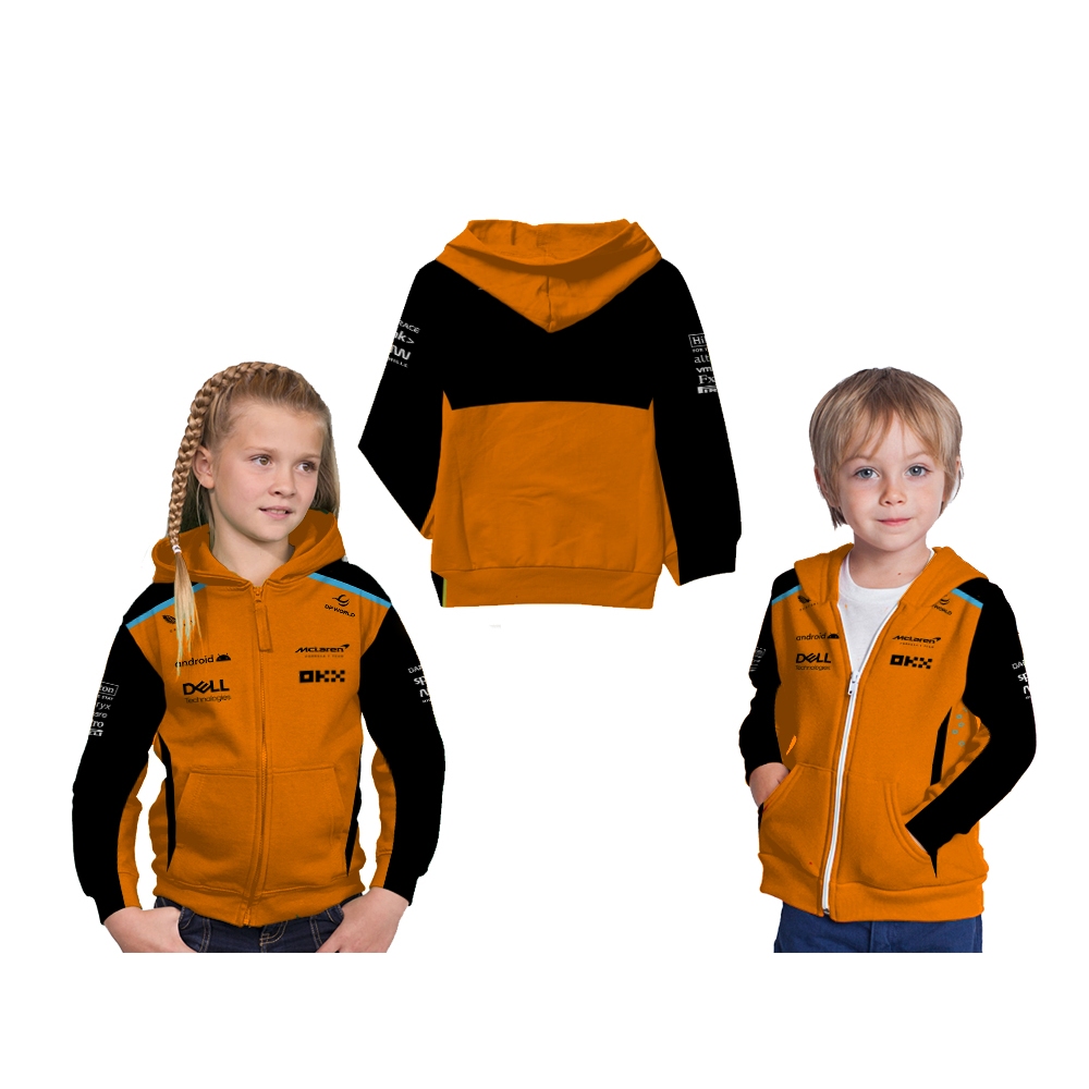 Jaket Hoodie Anak Otomotif Race F1 McLaren Oren Orange Racing Custom Full Print