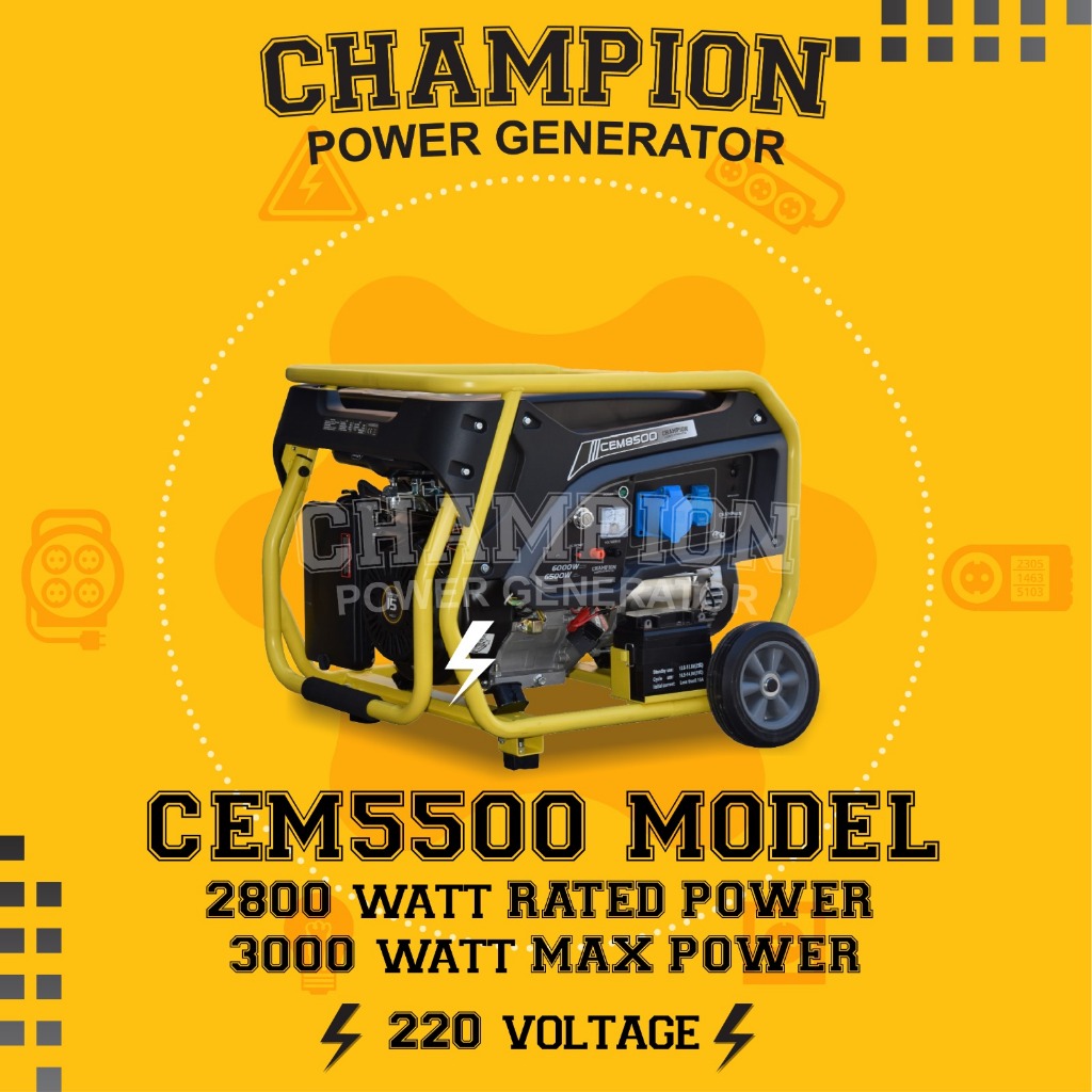 Genset Open 3000 watt Bensin Champion 100% Tembaga Technology USA CEM5500