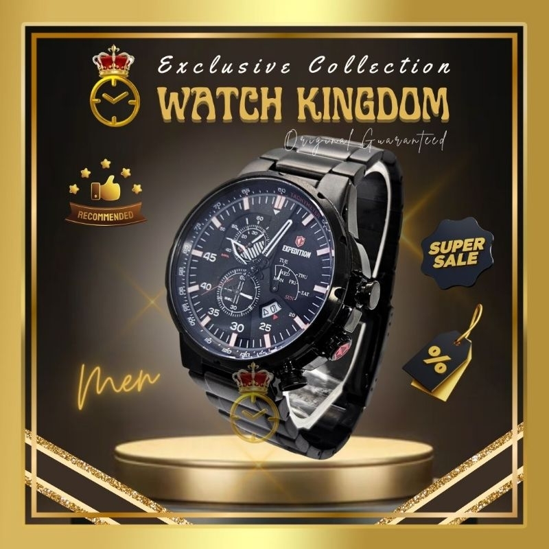 Jam Tangan Expedition Original Pria Chronograph Kalender Date Tanggal Hitam Black Elegan Waterproof 