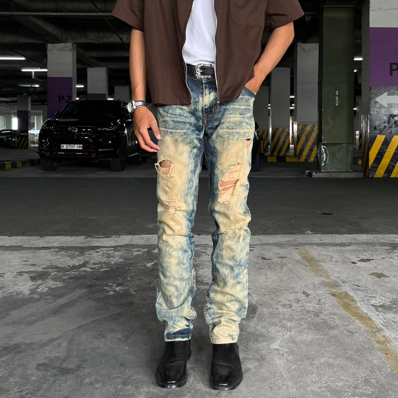 Celana Ripped Jeans / PSGB Ripped Jeans Longpants Washed Straight Fit