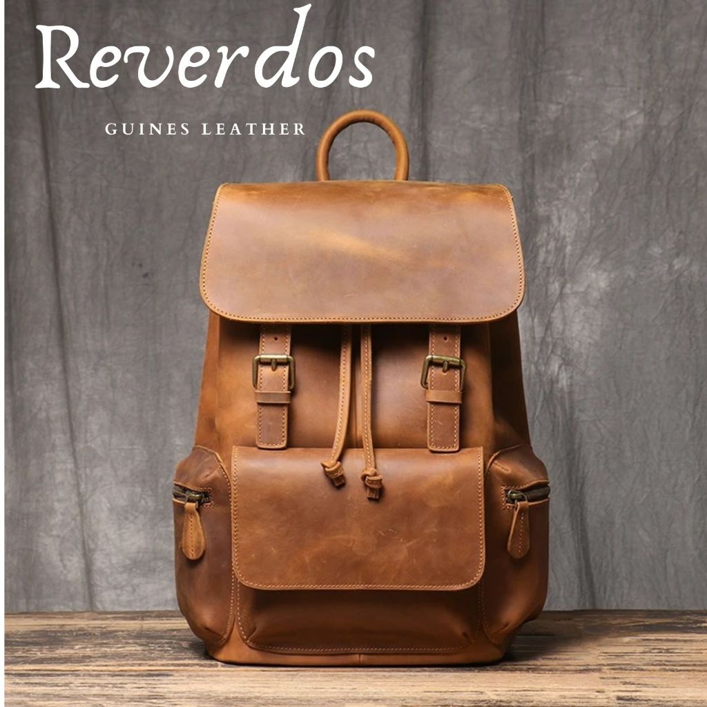 Tas Ransel Pria Kulit Asli Crazy Horse - Tas Sekolah Vintage - Tas Ransel Serut Kulit Asli