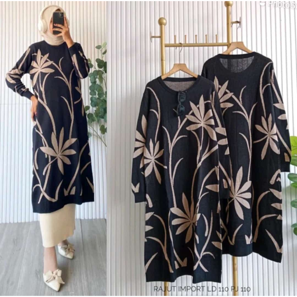dress tunik panjang rajutan wanita