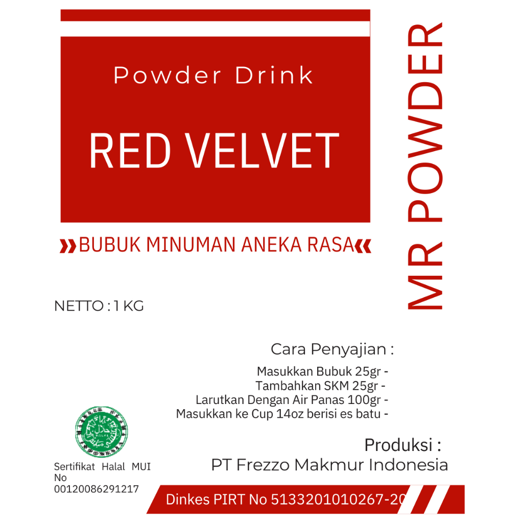 

MR POWDER - BUBUK MINUMAN PREMIUM 1 KG RASA RED VELVET - bubuk minuman rasa serbuk minuman rasa bubuk minuman boba serbuk minuman boba KEKINIAN