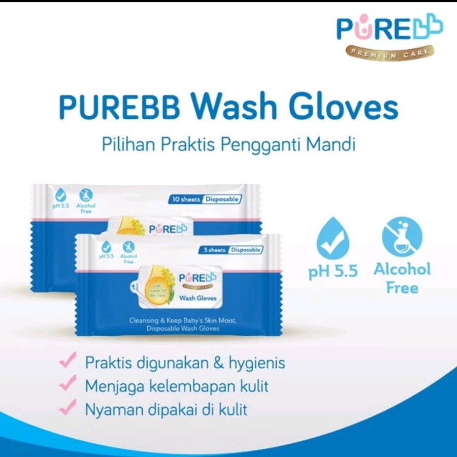 Pure Baby Wash Glove 5s 10s Disposable Washlap Gloves Tisu Lap Mandi Bayi NO Alcohol PH 5.5 Praktis