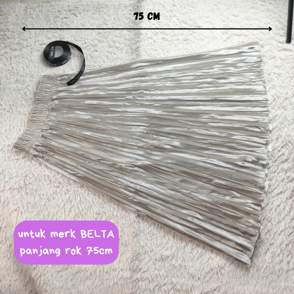 RB Rok 7 per 8 Wanita Dewasa Import Plisket Velvet Bludru 7/8 Premium Glossy Tebal Ori Midi Skirt