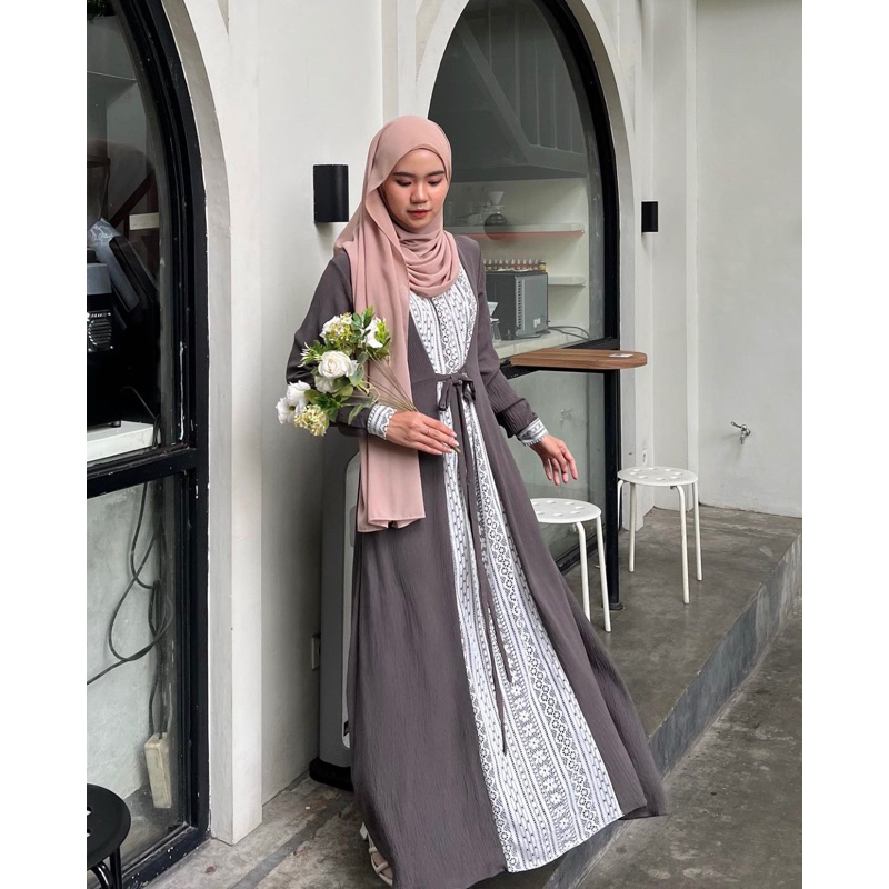 Dafinty - Zavira Dress Bahan Premium Crinkle Mix Brukat Gamis Wanita Kondangan Pesta