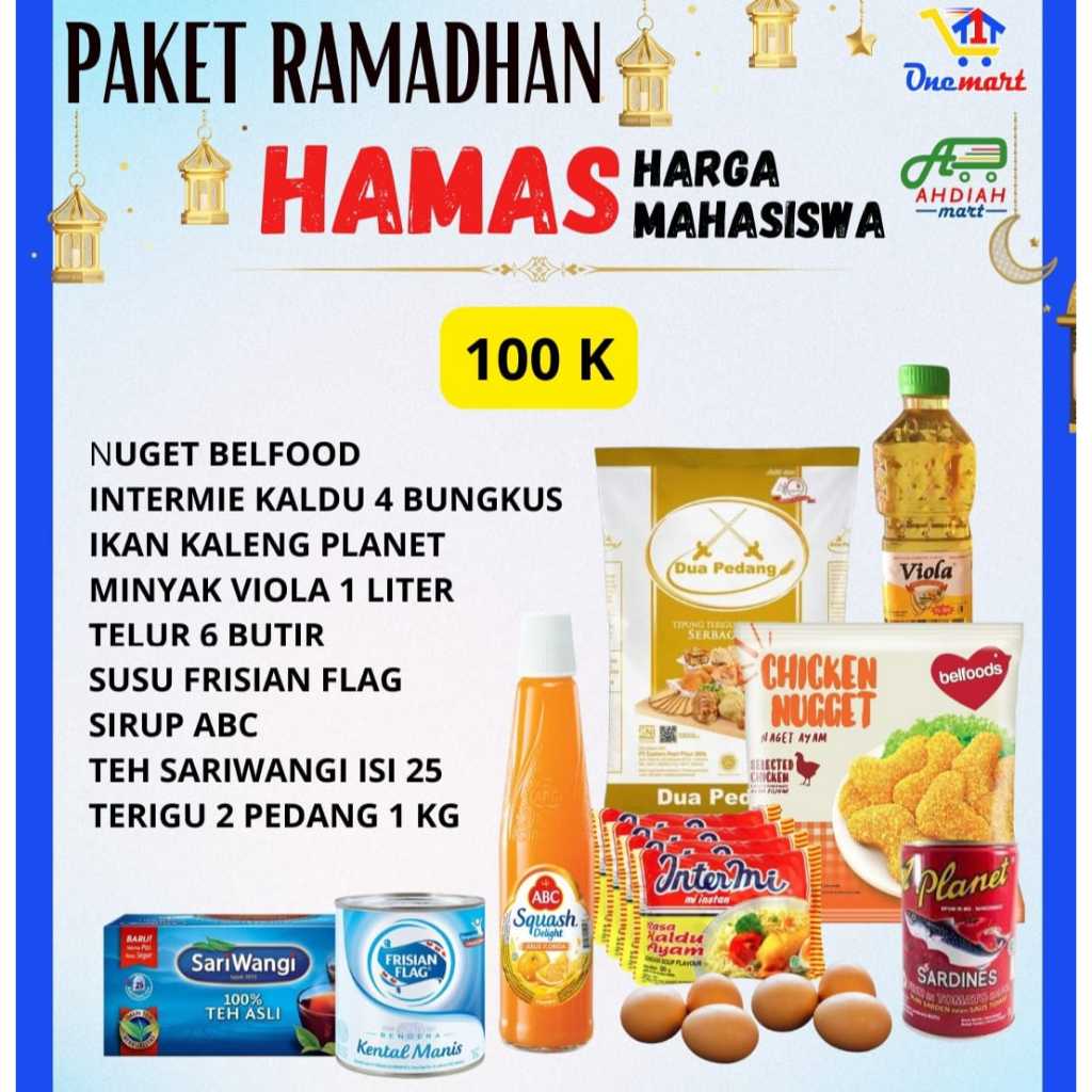 

Paket Sembako Murah 100k (Nuget, Minyak, Telur, Susu, Sirup, teh, dll)