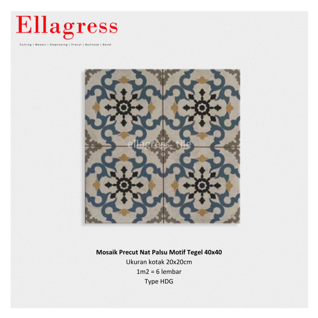 Ellagress Mosaik Precut Nat Palsu Kotak Keramik 40x40 MOTIF TEGEL  (harga per lembar)