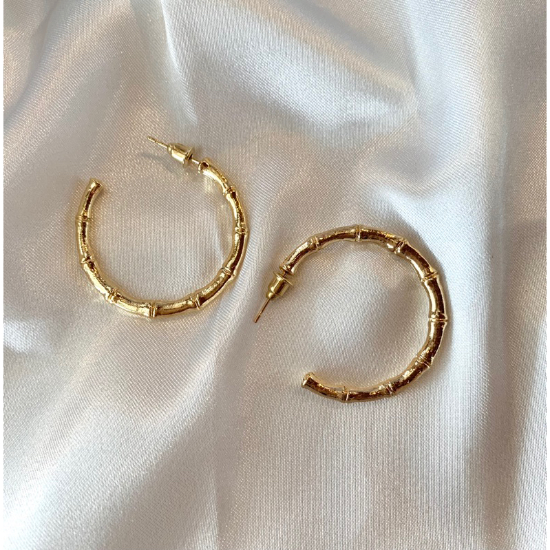 anting bulat model bambu warna emas