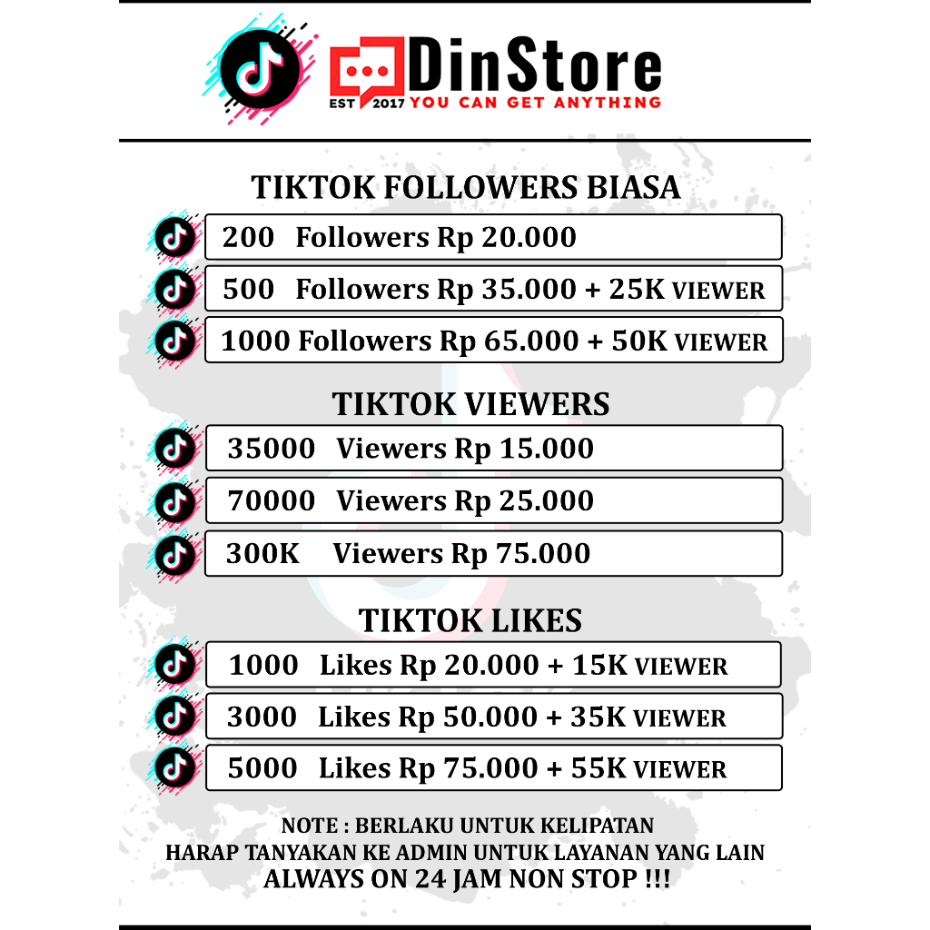 TIKTOK FOLLOWERS BIASA - PERMANEN - REAL INDO [ LIKE & VIEW ] BERGARANSI BONUS MELIMPAH 