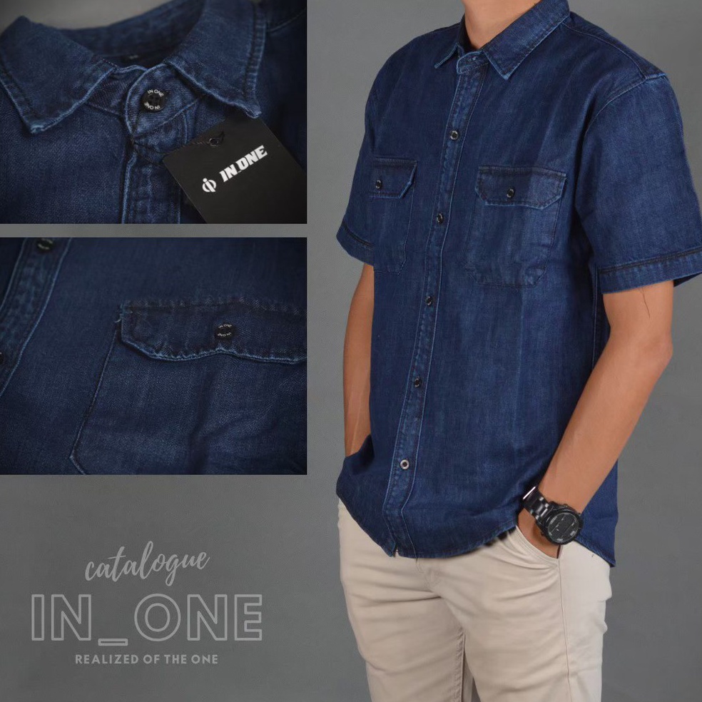 ART Y68Y CAVERO Kemeja Pria  Kemeja Jeans Lengan Pendek Jumbo Kemeja Atasan Pria M L XL XXL 3XL 4XL