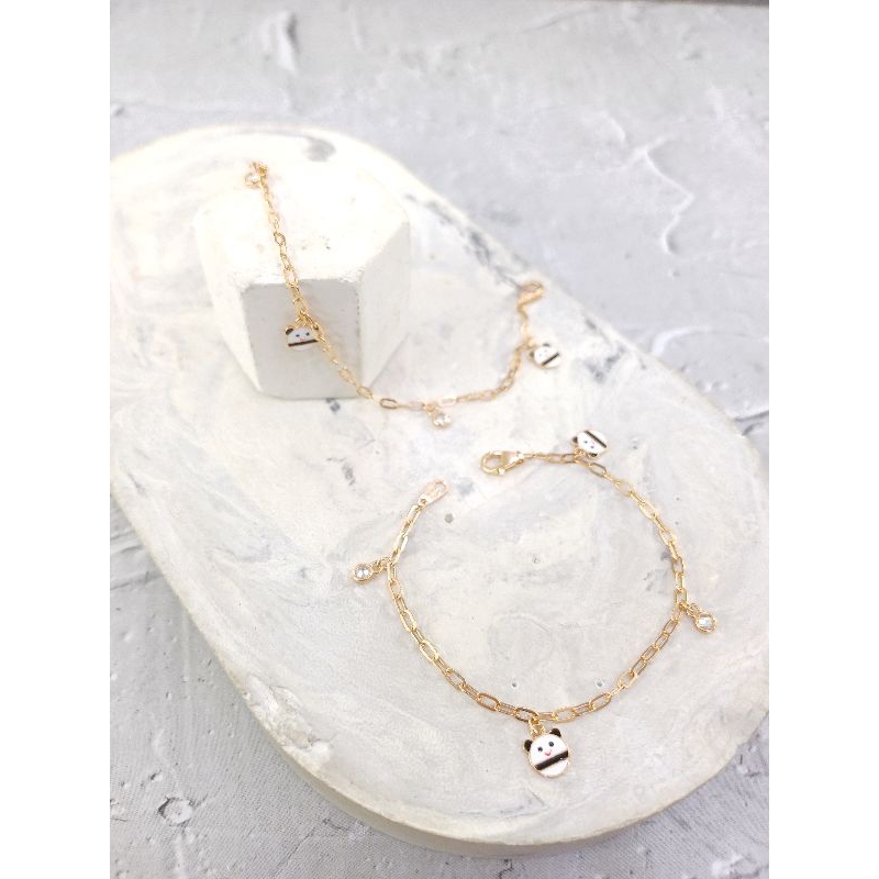 Gelang tangan anak rantai paperclip gantungan panda Emas Asli 8K